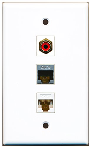 RiteAV - 1 Port RCA Red and 1 Port Shielded Cat6 Ethernet and 1 Port Cat6 Ethernet White Wall Plate