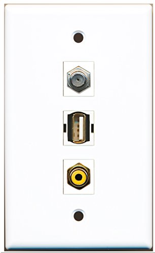 RiteAV - 1 Port RCA Yellow and 1 Port Coax Cable TV- F-Type and 1 Port USB A-A Wall Plate