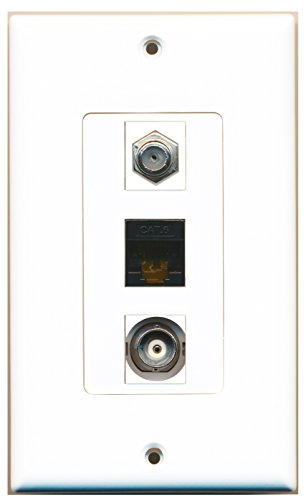 RiteAV - 1 Port Coax Cable TV- F-Type and 1 Port BNC and 1 Port Cat6 Ethernet Black Decorative Wall Plate Decorative