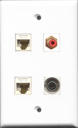 RiteAV 1 Port RCA Red and 1 Port 3.5mm 2 Port Cat6 Ethernet White Wall Plate