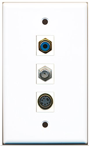 RiteAV - 1 Port RCA Blue and 1 Port Coax Cable TV- F-Type and 1 Port S-Video Wall Plate