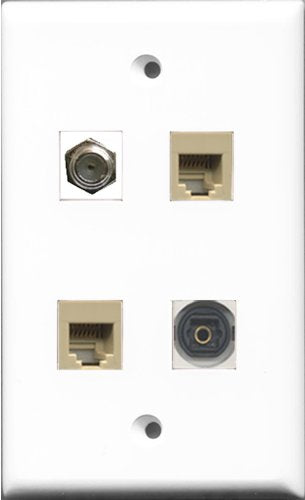 RiteAV 1 Port Coax Cable TV- F-Type 2 Port Phone RJ11 RJ12 Beige and 1 Port Toslink Wall Plate