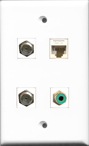 RiteAV 1 Port RCA Green 2 Port Coax Cable TV- F-Type and 1 Port Cat6 Ethernet White Wall Plate