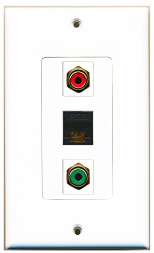 RiteAV - 1 Port RCA Red and 1 Port RCA Green and 1 Port Cat6 Ethernet Black Decorative Wall Plate Decorative