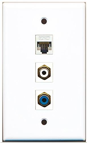 RiteAV - 1 Port RCA White and 1 Port RCA Blue and 1 Port Cat5e Ethernet White Wall Plate