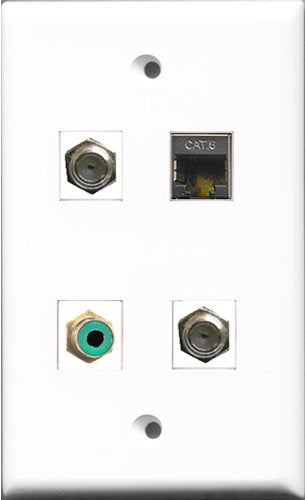 RiteAV 1 Port RCA Green 2 Port Coax Cable TV- F-Type and 1 Port Shielded Cat6 Ethernet Wall Plate