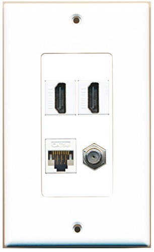 RiteAV - 2 Port HDMI 1 Port Coax Cable TV- F-Type 1 Port Cat5e Ethernet White Wall Plate Decorative