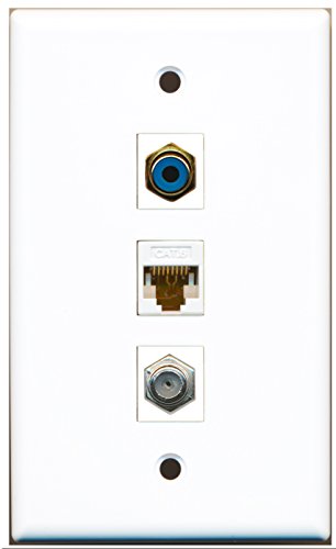 RiteAV - 1 Port RCA Blue and 1 Port Coax Cable TV- F-Type and 1 Port Cat6 Ethernet White Wall Plate