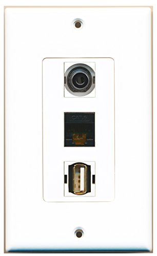 RiteAV - 1 Port USB A-A and 1 Port 3.5mm and 1 Port Cat6 Ethernet Black Decorative Wall Plate Decorative