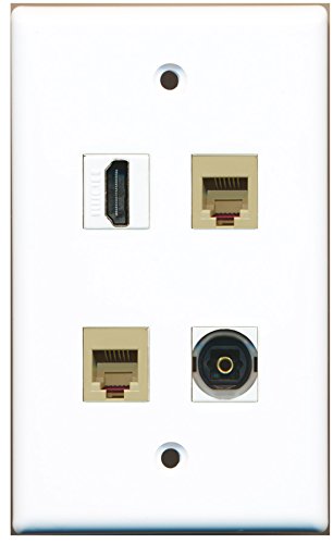 RiteAV - 1 Port HDMI 2 Port Phone RJ11 RJ12 Beige 1 Port Toslink Wall Plate