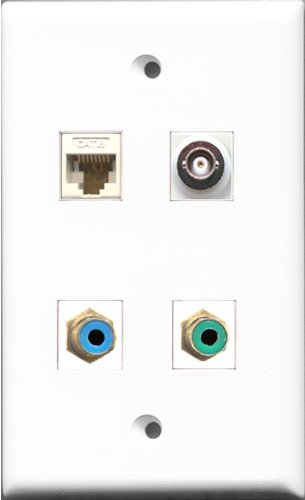 RiteAV 1 Port RCA Green and 1 Port RCA Blue and 1 Port BNC and 1 Port Cat6 Ethernet White Wall Plate