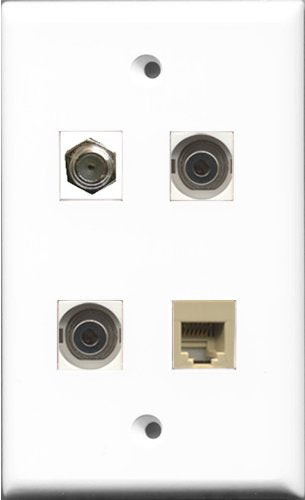 RiteAV 1 Port Coax Cable TV- F-Type and 1 Port Phone RJ11 RJ12 Beige 2 Port 3.5mm Wall Plate