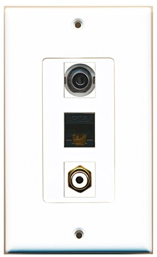 RiteAV - 1 Port RCA White and 1 Port 3.5mm and 1 Port Cat6 Ethernet Black Decorative Wall Plate Decorative