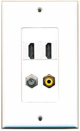 RiteAV - 2 Port HDMI 1 Port RCA Yellow 1 Port Coax Cable TV- F-Type Wall Plate Decorative