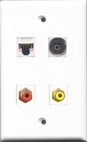 RiteAV 1 Port RCA Red and 1 Port RCA Yellow and 1 Port Toslink and 1 Port Cat5e Ethernet White Wall Plate