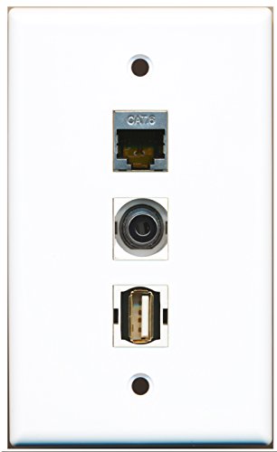 RiteAV - 1 Port USB A-A and 1 Port Shielded Cat6 Ethernet and 1 Port 3.5mm Wall Plate