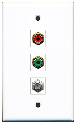 RiteAV - 1 Port RCA Red and 1 Port RCA Green and 1 Port Coax Cable TV- F-Type Wall Plate