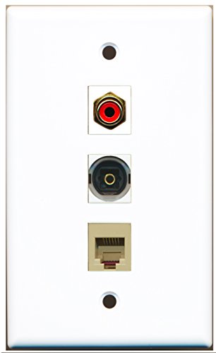 RiteAV - 1 Port RCA Red and 1 Port Phone RJ11 RJ12 Beige and 1 Port Toslink Wall Plate