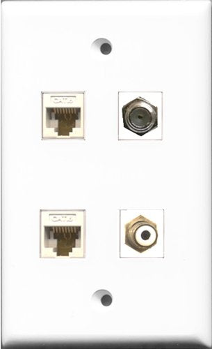 RiteAV 1 Port RCA White and 1 Port Coax Cable TV- F-Type 2 Port Cat6 Ethernet White Wall Plate