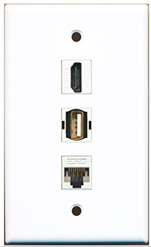 RiteAV - 1 Port HDMI and 1 Port USB A-A and 1 Port Cat5e Ethernet White Wall Plate