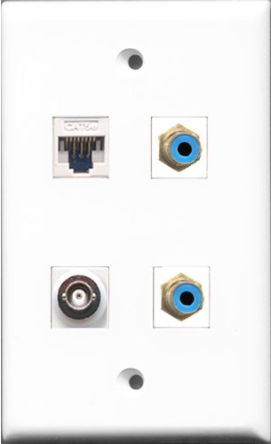 RiteAV - 2 Port RCA Blue and 1 Port BNC and 1 Port Cat5e Ethernet White Wall Plate