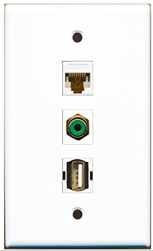 RiteAV - 1 Port RCA Green and 1 Port USB A-A and 1 Port Cat6 Ethernet White Wall Plate