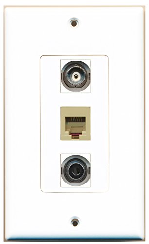 RiteAV - 1 Port Phone RJ11 RJ12 Beige and 1 Port 3.5mm and 1 Port BNC Decorative Wall Plate Decorative