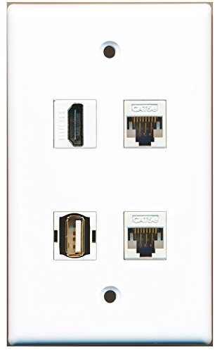 RiteAV - 1 Port HDMI 1 Port USB A-A 2 Port Cat5e Ethernet White Wall Plate
