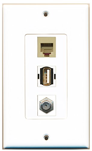 RiteAV - 1 Port Coax Cable TV- F-Type and 1 Port USB A-A and 1 Port Phone RJ11 RJ12 Beige Decorative Wall Plate Decorative