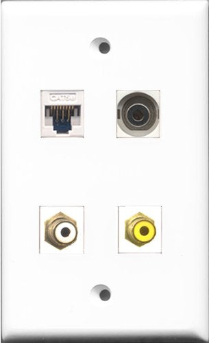 RiteAV - 1 Port RCA White and 1 Port RCA Yellow and 1 Port 3.5mm and 1 Port Cat5e Ethernet White Wall Plate