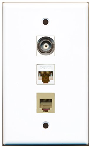 RiteAV - 1 Port Phone RJ11 RJ12 Beige and 1 Port BNC and 1 Port Cat6 Ethernet White Wall Plate