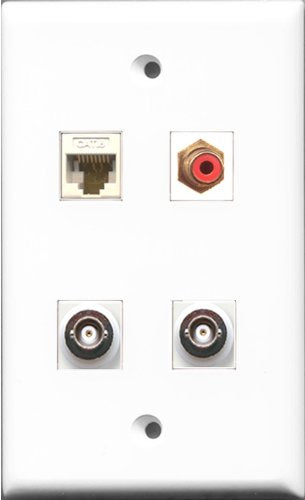 RiteAV 1 Port RCA Red 2 Port BNC and 1 Port Cat6 Ethernet White Wall Plate