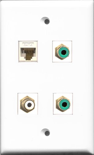 RiteAV 1 Port RCA White 2 Port RCA Green and 1 Port Cat6 Ethernet White Wall Plate