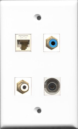 RiteAV 1 Port RCA White and 1 Port RCA Blue and 1 Port 3.5mm and 1 Port Cat6 Ethernet White Wall Plate