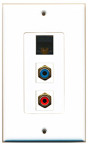 RiteAV - 1 Port RCA Red and 1 Port RCA Blue and 1 Port Cat6 Ethernet Black Decorative Wall Plate Decorative