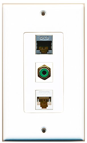 RiteAV - 1 Port RCA Green and 1 Port Shielded Cat6 Ethernet and 1 Port Cat6 Ethernet White Decorative Wall Plate Decorative