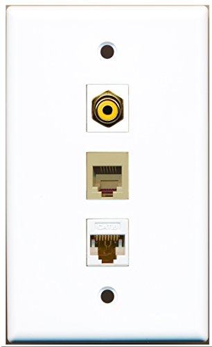 RiteAV - 1 Port RCA Yellow and 1 Port Phone RJ11 RJ12 Beige and 1 Port Cat6 Ethernet White Wall Plate