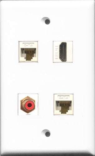 RiteAV 1 Port HDMI and 1 Port RCA Red 2 Port Cat6 Ethernet White Wall Plate