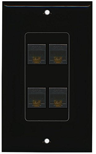 RiteAV (1 Gang Decorative) 4 Cat6 Black Wall Plate Black
