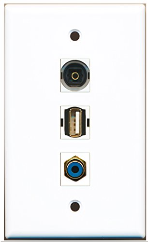 RiteAV - 1 Port RCA Blue and 1 Port USB A-A and 1 Port Toslink Wall Plate