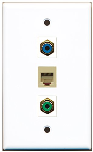 RiteAV - 1 Port RCA Green and 1 Port RCA Blue and 1 Port Phone RJ11 RJ12 Beige Wall Plate