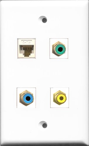 RiteAV 1 Port RCA Yellow and 1 Port RCA Green and 1 Port RCA Blue and 1 Port Cat6 Ethernet White Wall Plate