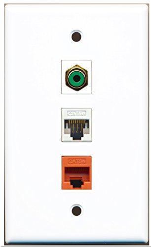 RiteAV - 1 Port RCA Green 1 Cat5e Ethernet White 1 Cat5e Ethernet Orange Wall Plate
