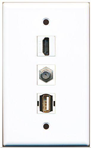 RiteAV - 1 Port HDMI and 1 Port Coax Cable TV- F-Type and 1 Port USB A-A Wall Plate