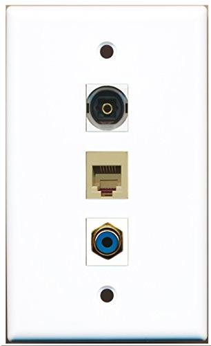 RiteAV - 1 Port RCA Blue and 1 Port Phone RJ11 RJ12 Beige and 1 Port Toslink Wall Plate