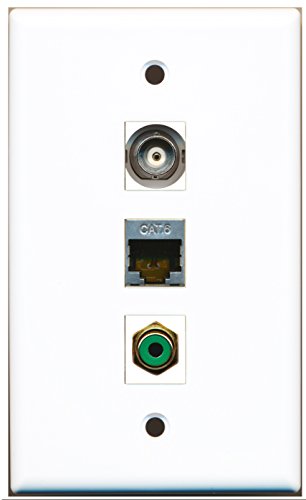 RiteAV - 1 Port RCA Green and 1 Port Shielded Cat6 Ethernet and 1 Port BNC Wall Plate