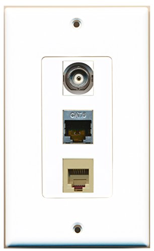 RiteAV - 1 Port Phone RJ11 RJ12 Beige and 1 Port Shielded Cat6 Ethernet and 1 Port BNC Decorative Wall Plate Decorative