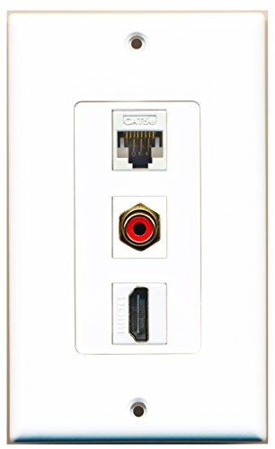RiteAV - 1 Port HDMI and 1 Port RCA Red and 1 Port Cat5e Ethernet White Decorative Wall Plate Decorative