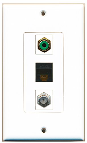 RiteAV - 1 Port RCA Green and 1 Port Coax Cable TV- F-Type and 1 Port Cat6 Ethernet Black Decorative Wall Plate Decorative