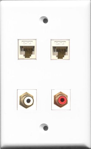 RiteAV 1 Port RCA Red and 1 Port RCA White 2 Port Cat6 Ethernet White Wall Plate